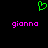 Green pixelated heart symbol above two identical pink text labels reading 'gionno' on a black background.