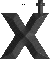 Pixelated black X-shaped structure with white ghost icons at top and bottom positions on a gray background.