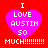 Four identical pixelated heart-shaped icons with text on a red background, each displaying 'I LOVE AUSTIN SO MUCH' in white and pink.