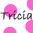 Animated contact sheet showing four frames of a buddy icon with repeated text and pink shapes on white background.