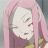 Static 48x48 pixel buddy icon featuring a close-up of an anime-style character with pink hair and closed eyes, wearing a purple outfit with yellow accents against a gray background.