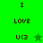Green background displays text "I LOVE UG3" with a star symbol, alternating between dark green and bright green states.