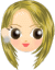 Pixelated cartoon head with blonde hair showing two expressions: open eyes and closed eyes.