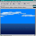 Animated sequence of a cartoon character surfing on blue water with white clouds, transitioning to a shark fin emerging from the ocean.