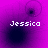Purple background with four dark circular shapes and white text reading "Jessica" in pixelated font.