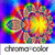 A pixelated rainbow-colored circular icon with a bright yellow center, surrounded by green, red, purple, and blue hues on a dark background.