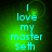 Green pixelated text reads 'I love my master Seth' on a dark background with subtle light effects.