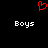 Red pixelated heart symbol above two white 'Boys' text blocks on black background.