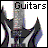 Pixelated image showing two dark guitars with blue and purple accents against a gray background, with the word 'Guitars' in black block letters at top right.