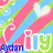 Animated icon with four distinct scenes: colorful striped background, pink heart text, beach scene with sand drawing, and blank gray space.