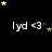 Black background with repeated white text 'lyd <3' and scattered green stars, some of which animate in position across frames.