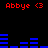 Red text 'Abbye <3' appears above and below blue horizontal bars on a black background, with identical text and bar patterns in both sections.