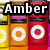 Pixelated of colorful square icons with 'Amber' text overlays, featuring circular targets and abstract scenes in red, orange, yellow, and purple hues