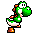 Pixel art of green dinosaur character in multiple poses with white belly, orange shoes, and red shell spots on gray background.