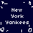 Pixelated text displays 'New York Yankees' in white on a dark blue background with scattered pixel fragments.
