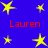 Blue background with yellow stars and red text reading "Lauren" in four positions.