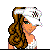 Pixel art contact sheet showing two frames of a female character in party attire with text "Here for the party" on white background.