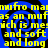 Yellow text on blue background with black spiral patterns, repeating phrases about soft and long features.