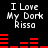 Pixelated text "I Love My Dork Rissa" in white on black background with red audio waveforms, animated across showing waveform changes