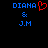 Blue text 'DIANA' and 'J.M' with a red heart symbol above the ampersand on black background.