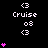 Pixel art icon with 'Cruise 08' text and <3 symbols, featuring pink heart animations on a black background.