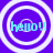 Four identical circular icons with white concentric rings on a purple background, each displaying 'hello!!' in light blue text.
