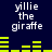 Dark blue background with white text reading 'yillie the giraffe' and animated green horizontal bars changing position