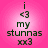 A static image with a pink gradient background displays dark green text reading "i <3 my stunnas xx3" in four identical quadrants.