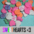 A 4- of pixelated heart icons with text "SWEETHARTS <3" on a light blue background, showing color variations in the hearts and text