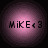 Four identical circular icons with pink gradient backgrounds display text 'MiKE<3' in black pixelated font.