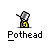 A 5x5 contact sheet of pixelated animated frames showing a yellow stick figure with a silver pot on its head, labeled "Pothead" beneath each frame, with one frame displaying the text "WHERE AM I?" in a speech bubble above the character.