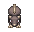 Pixel art character with brown helmet, dark armor, and beige accents on a gray background.