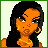A 3x3 contact sheet of pixel art frames showing a cartoon woman with orange skin, black hair, and gold jewelry in various poses and outfits, alongside text variants reading "Cuban Chula" in green or black fonts.