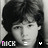 A black-and-white portrait of a person with curly hair appears in six , each showing subtle facial expression changes while pink text 'NICK' and symbols remain below