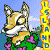 Animated contact sheet of a cartoon fox mascot with changing flower positions and eye expressions against a blue sky background, framed by vertical "ISLAND" text on the right.