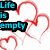 A static image with multiple heart symbols and text fragments in blue, black, and red on white backgrounds.