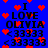 Blue background with red pixelated hearts scattered throughout, black text reading "I LOVE OLIVIA <33333" arranged in a vertical stack.