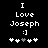 Black background with white pixelated text reading "I Love Joseph :]" and five heart symbols below, where the third heart is gray in one frame.