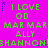 A static image with a bright pink background displays repeated green text phrases and blue star-like symbols