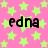 Pink background with green stars and repeated black text 'edna' in three positions.