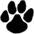 Black paw print icon with five distinct pads on a white background, rendered in a pixelated style with visible anti-aliasing edges.