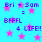 Pixelated text and pink stars on a cyan background with repeated 'Bri + Sam = BFFFL 4 LIFE!!' phrases.