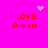 A bright pink background displays four identical red text blocks reading "I Love Alexis" with animated pixel hearts and sparkles appearing in different corners.