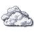 A pixelated grayscale cloud icon with soft rounded edges and subtle shading variations, appearing as a single layered shape against a plain white background.