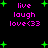 Black background with green plus signs and pink text reading 'live laugh love<33' in two vertical