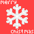 Pixelated snowflake icon with 'Merry' text above and 'Chistmas' below, displayed on red background in first frame.