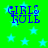 Green background with light blue stars and blue text reading "GIRL RULE" in pixelated font, displayed across four identical
