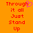 Pixelated red text on orange background with a pink heart symbol replacing the 'h' in 'Through', repeated twice side-by-side.