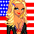 Animated contact sheet of a blonde cartoon woman in patriotic attire against an American flag background, showing sequential motion frames with text variations.