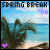 Animated contact sheet of six frames showing a beach scene with palm trees, ocean, and sky, featuring changing heart icons and "SPRING BREAK" text.